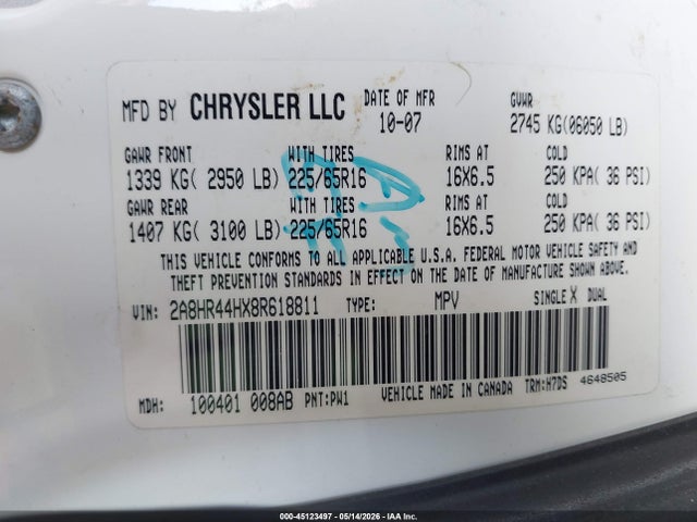 Продаж на аукціоні авто 2008 Chrysler Town & Country Lx, vin: 2A8HR44HX8R618811, номер лоту: 45123497