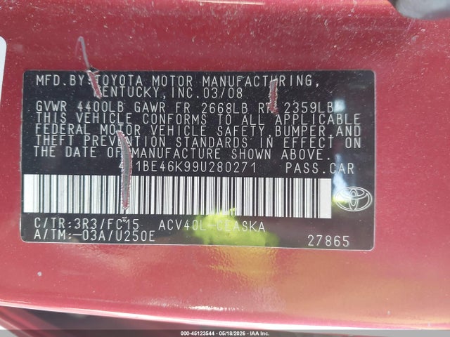 Aukcja sprzedaży 2009 Toyota Camry Se, vin: 4T1BE46K99U280271, numer aukcji: 45123544