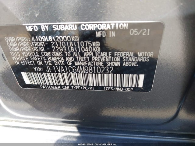 Subaru Wrx Premium 2021 JF1VA1C64M9810232 Image 9