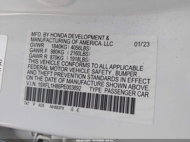 19XFL1H86PE003892 Honda Civic Sport Touring