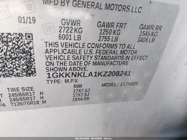 Aukcja sprzedaży 2019 Gmc Acadia Sle-1, vin: 1GKKNKLA1KZ208241, numer aukcji: 45123554