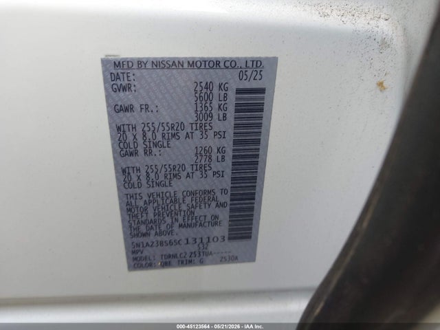 2025 Nissan Murano Sv მანქანა იყიდება აუქციონზე, vin: 5N1AZ3BS6SC131103, აუქციონის ნომერი: 45123564