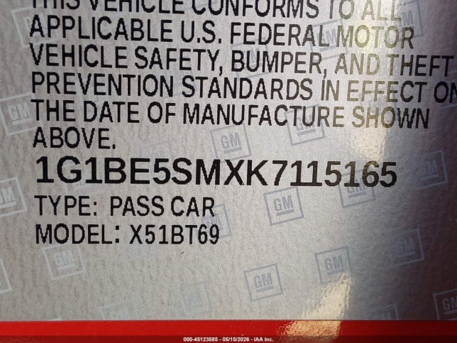 Chevrolet CRUZE LT 2019 1G1BE5SMXK7115165 Image 9