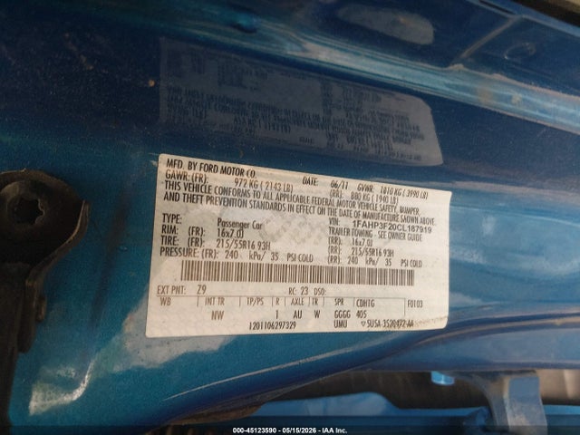 Aukcja sprzedaży 2012 Ford Focus Se, vin: 1FAHP3F20CL187919, numer aukcji: 45123590
