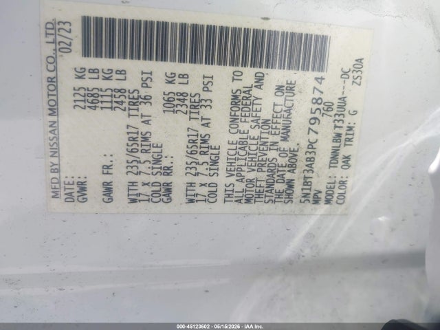 5N1BT3AB3PC795874 Nissan Rogue S Intelligent Awd