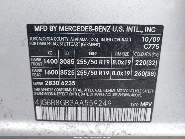 Продаж на аукціоні авто 2010 Mercedes-benz Ml 350 4matic, vin: 4JGBB8GB3AA559249, номер лоту: 45123603