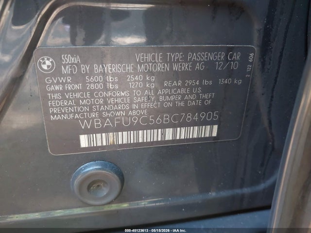 Aukcja sprzedaży 2011 Bmw 550i Xdrive, vin: WBAFU9C56BC784905, numer aukcji: 45123613