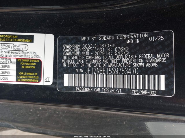 Aukcja sprzedaży 2025 Toyota Gr86 Premium, vin: JF1ZNBE15S9753470, numer aukcji: 45123636