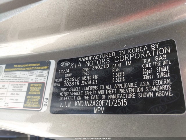 Aukcja sprzedaży 2015 Kia Soul, vin: KNDJN2A20F7172515, numer aukcji: 45123638