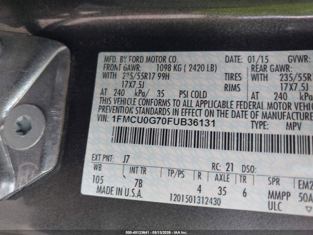 Aukcja sprzedaży 2015 Ford Escape Se, vin: 1FMCU0G70FUB36131, numer aukcji: 45123641