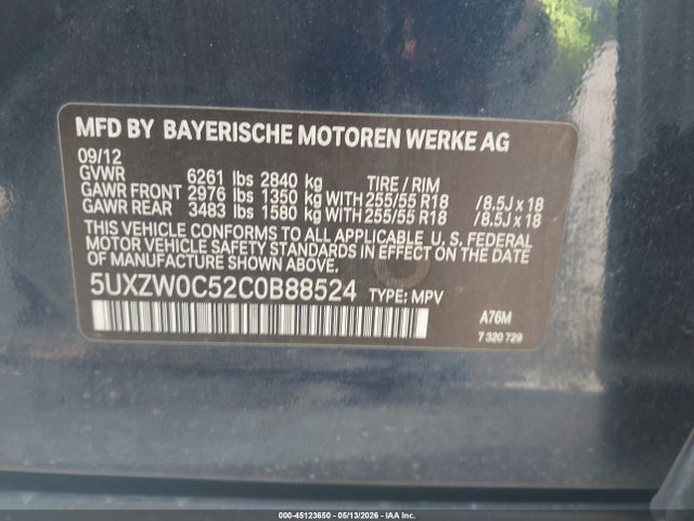 Aukcja sprzedaży 2012 Bmw X5 Xdrive35d, vin: 5UXZW0C52C0B88524, numer aukcji: 45123650