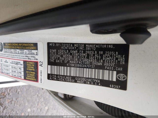 2012 Toyota Avalon Limited მანქანა იყიდება აუქციონზე, vin: 4T1BK3DB6CU470137, აუქციონის ნომერი: 45123706