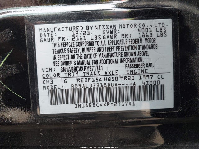 2024 Nissan Sentra Sv Xtronic Cvt მანქანა იყიდება აუქციონზე, vin: 3N1AB8CVXRY271741, აუქციონის ნომერი: 45123712