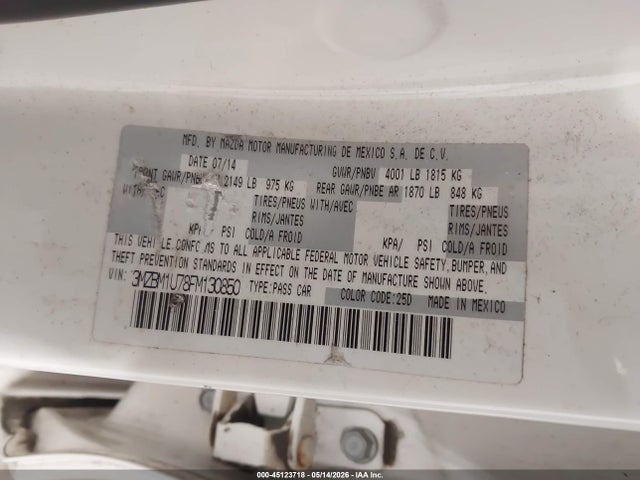 Продажа на аукционе авто 2015 Mazda Mazda3 I Sport, vin: 3MZBM1U78FM130850, номер лота: 45123718