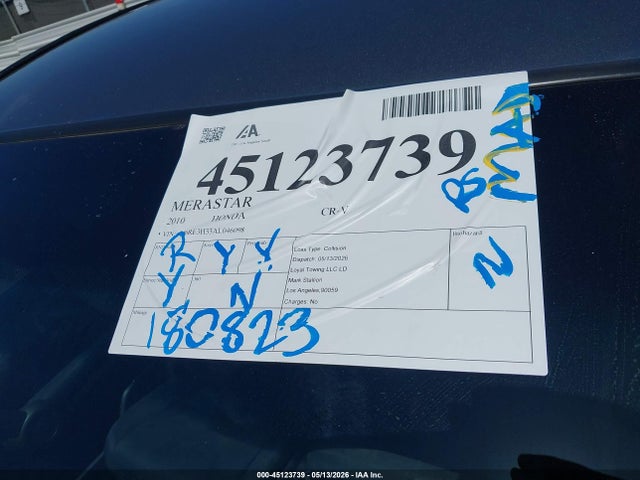 2010 Honda Cr-v Lx მანქანა იყიდება აუქციონზე, vin: 5J6RE3H33AL046098, აუქციონის ნომერი: 45123739