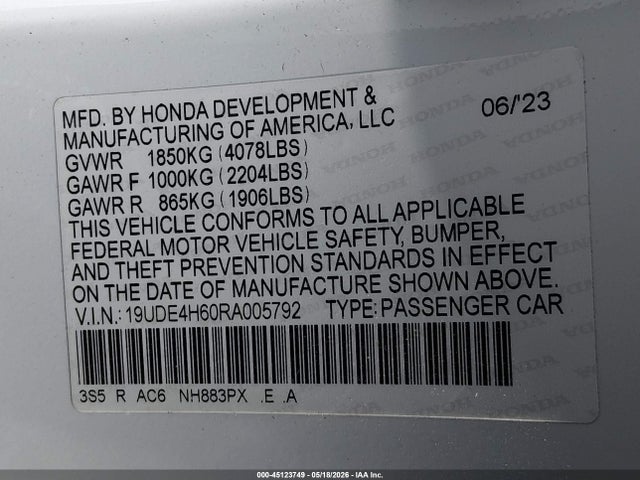 Aukcja sprzedaży 2024 Acura Integra A-spec Technology, vin: 19UDE4H60RA005792, numer aukcji: 45123749