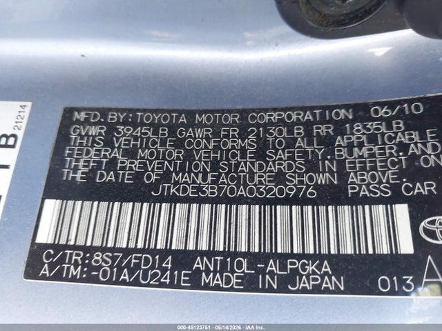 Aukcja sprzedaży 2010 Scion Tc, vin: JTKDE3B70A0320976, numer aukcji: 45123751