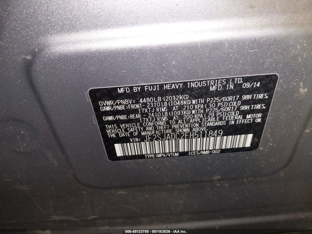 45123755 :رقم المزاد ، JF2SJADC2FH511849 vin ، 2015 Subaru Forester 2.5i Premium مزاد بيع