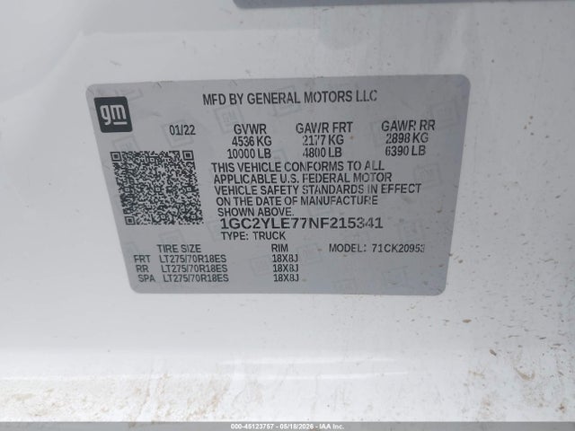 Aukcja sprzedaży 2022 Chevrolet Silverado 2500hd 4wd  Long Bed Wt, vin: 1GC2YLE77NF215341, numer aukcji: 45123757