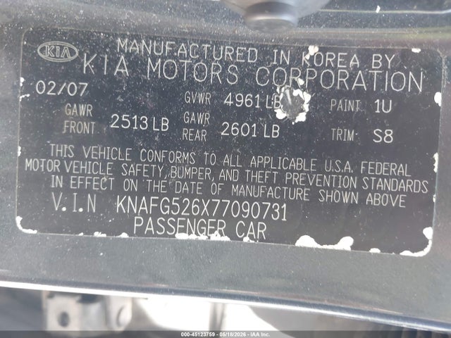 Aukcja sprzedaży 2007 Kia Rondo Ex V6, vin: KNAFG526X77090731, numer aukcji: 45123759