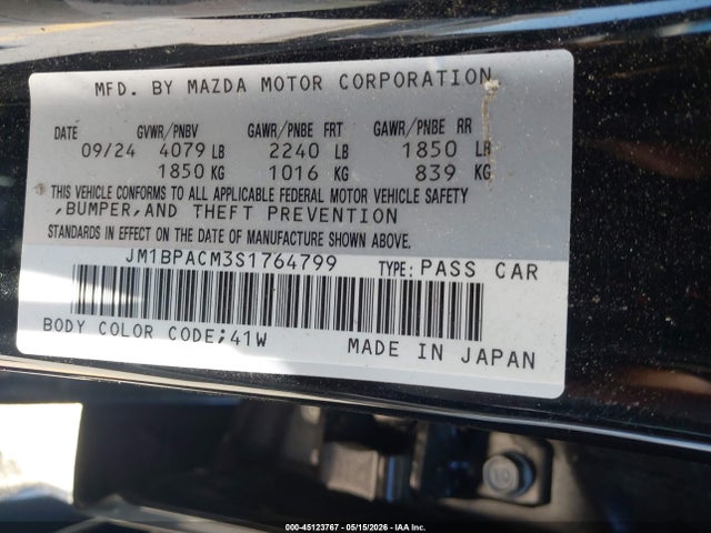 Aukcja sprzedaży 2025 Mazda Mazda3 2.5 S Preferred, vin: JM1BPACM3S1764799, numer aukcji: 45123767