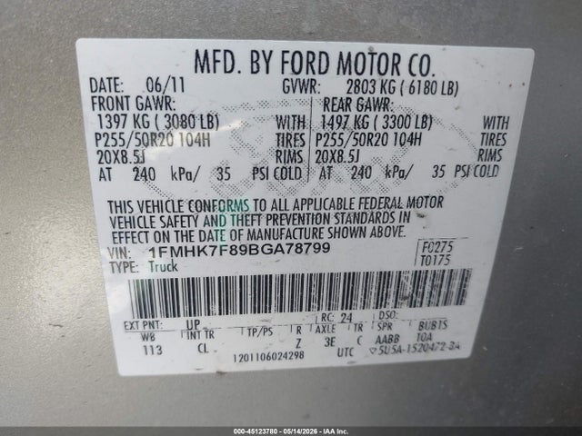 Aukcja sprzedaży 2011 Ford Explorer Limited, vin: 1FMHK7F89BGA78799, numer aukcji: 45123780