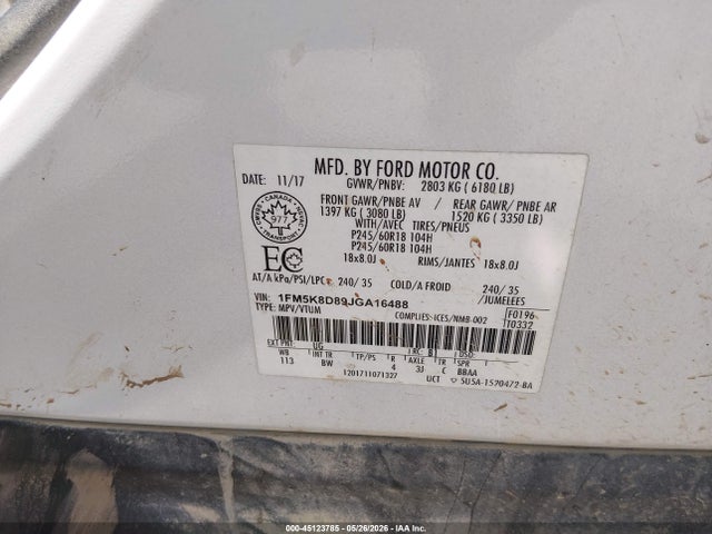 Ford EXPLORER XLT 2018 1FM5K8D89JGA16488 Image 9