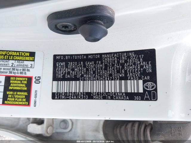 Продаж на аукціоні авто 2017 Toyota Corolla Le, vin: 2T1BURHE5HC847132, номер лоту: 45123809