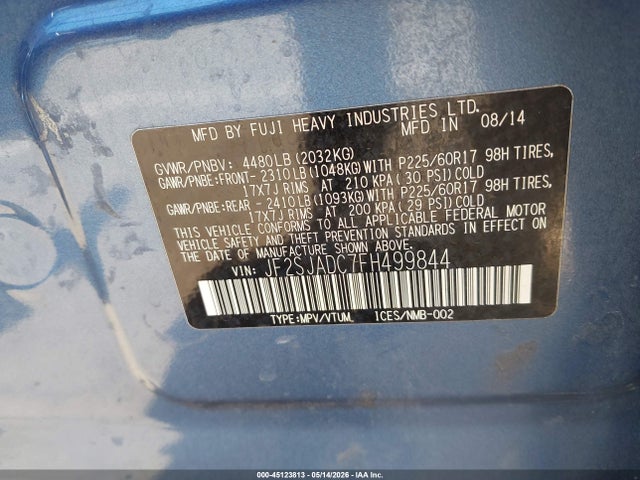 45123813 :رقم المزاد ، JF2SJADC7FH499844 vin ، 2015 Subaru Forester 2.5i Premium مزاد بيع