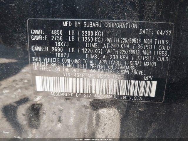 Subaru Outback Limited 2022 4S4BTANC1N3230107 Image 9