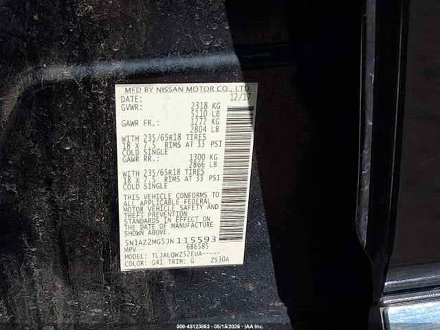 Nissan MURANO SV 2018 5N1AZ2MG5JN115593 Image 9