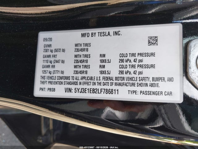 Tesla Model 3 Long Range Dual Motor All-wheel Drive 2020 5YJ3E1EB2LF786811 Image 9