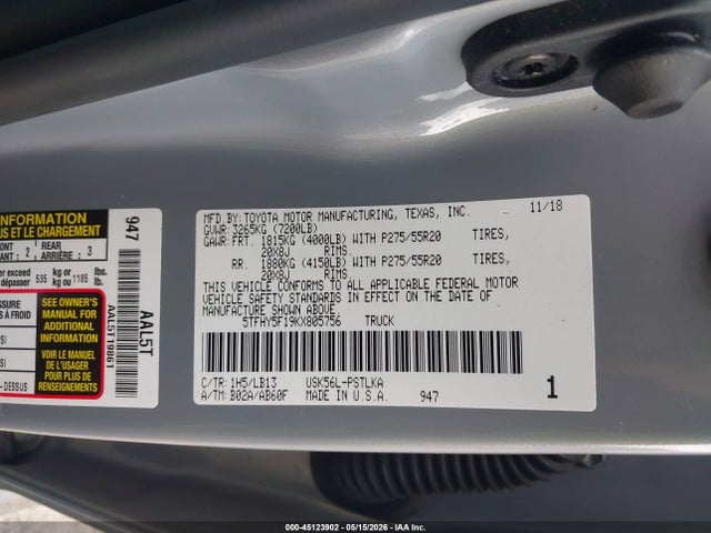5TFHY5F19KX805756 Toyota Tundra Limited 5.7l V8
