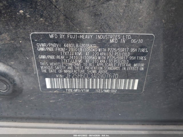 Продаж на аукціоні авто 2010 Subaru Forester 2.5x Premium, vin: JF2SH6CC3AG907670, номер лоту: 45123932