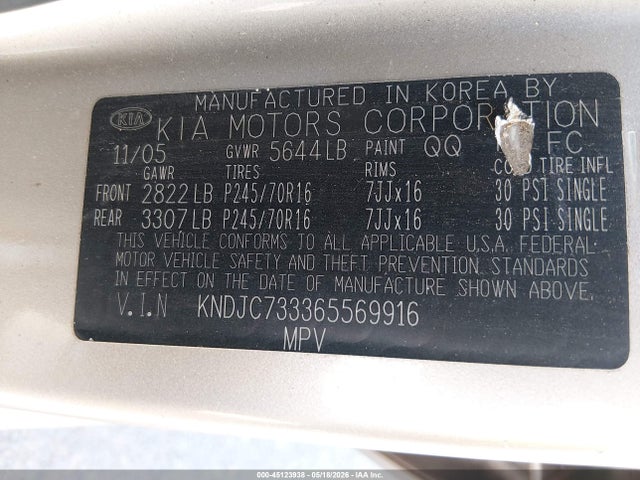 Продажа на аукционе авто 2006 Kia Sorento Ex/lx, vin: KNDJC733365569916, номер лота: 45123938
