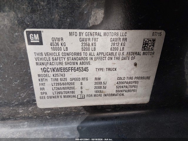 Продаж на аукціоні авто 2015 Chevrolet Silverado 2500hd Ltz, vin: 1GC1KWE85FF645345, номер лоту: 45123941