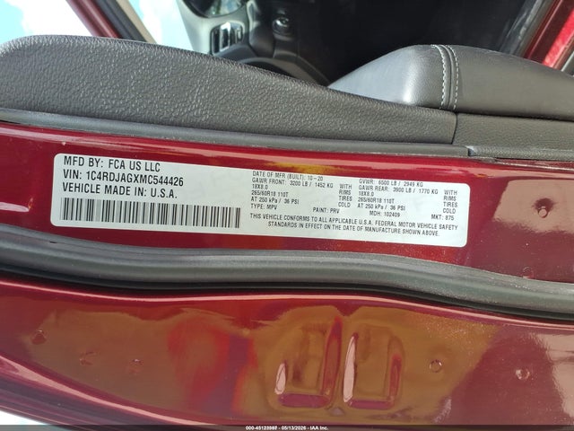 1C4RDJAGXMC544426 Dodge Durango Sxt Plus Awd