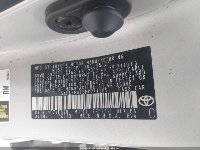 Toyota COROLLA LE 2021 5YFEPMAE5MP244905 Image 9