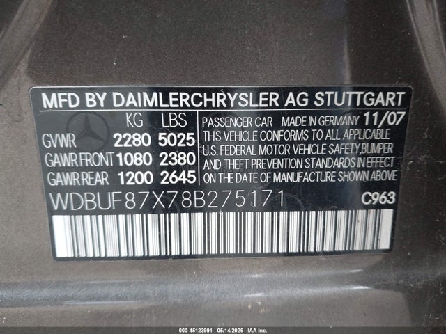 Продаж на аукціоні авто 2008 Mercedes-benz E 350 4matic, vin: WDBUF87X78B275171, номер лоту: 45123991