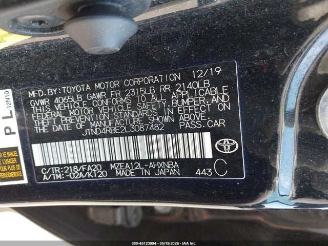 Продаж на аукціоні авто 2020 Toyota Corolla Se, vin: JTND4RBE2L3087482, номер лоту: 45123994