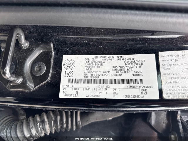 Продажа на аукционе авто 2017 Ford F-150 Lariat, vin: 1FTEW1EP9HFC23632, номер лота: 45124015