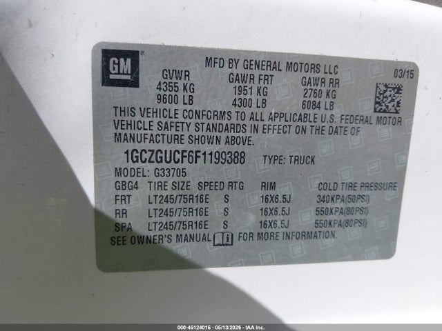 Продажа на аукционе авто 2015 Chevrolet Express 3500 Work Van, vin: 1GCZGUCF6F1199388, номер лота: 45124016