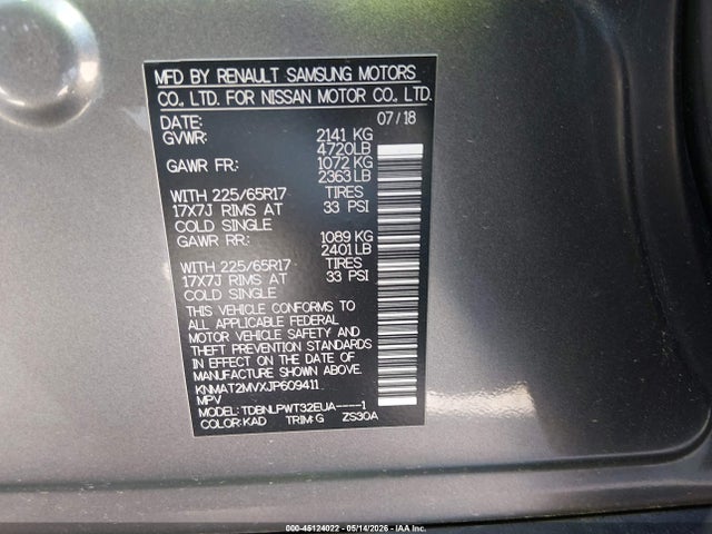 Aukcja sprzedaży 2018 Nissan Rogue S, vin: KNMAT2MVXJP609411, numer aukcji: 45124022