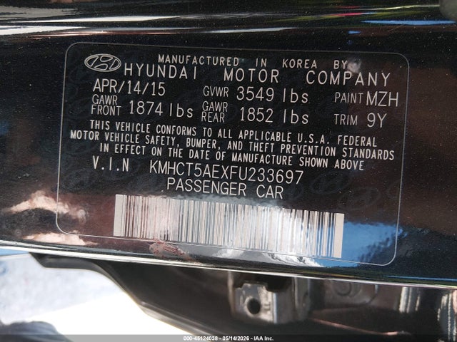 Продаж на аукціоні авто 2015 Hyundai Accent Gs, vin: KMHCT5AEXFU233697, номер лоту: 45124038