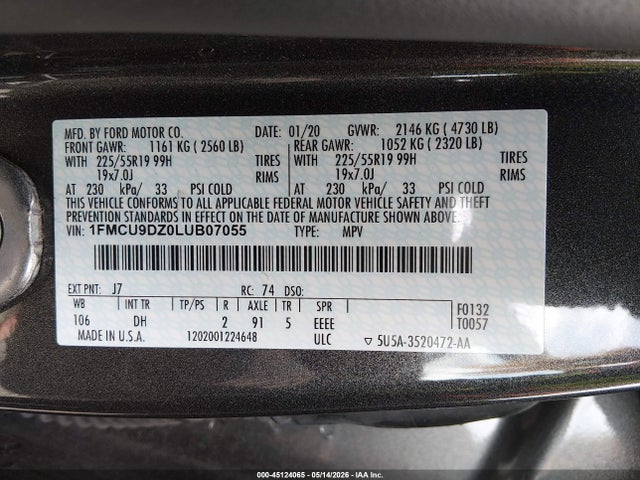 Ford Escape Titanium Hybrid 2020 1FMCU9DZ0LUB07055 Image 9