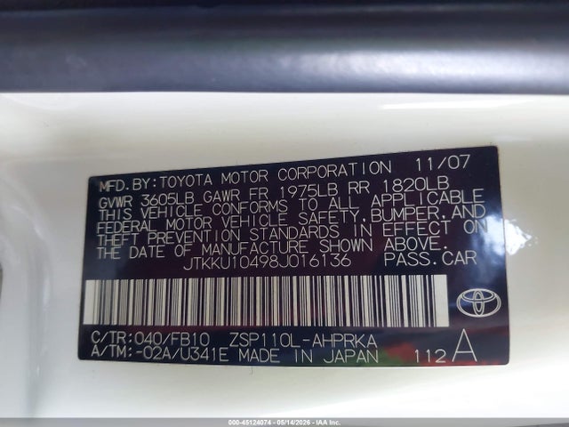 Продаж на аукціоні авто 2008 Scion Xd, vin: JTKKU10498J016136, номер лоту: 45124074