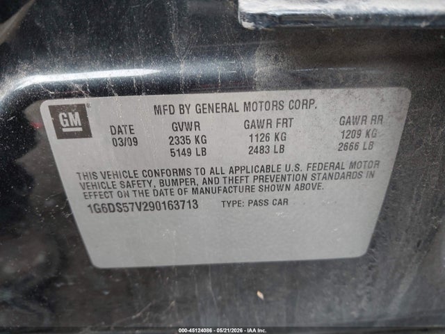 45124086 :رقم المزاد ، 1G6DS57V290163713 vin ، 2009 Cadillac Cts Standard مزاد بيع