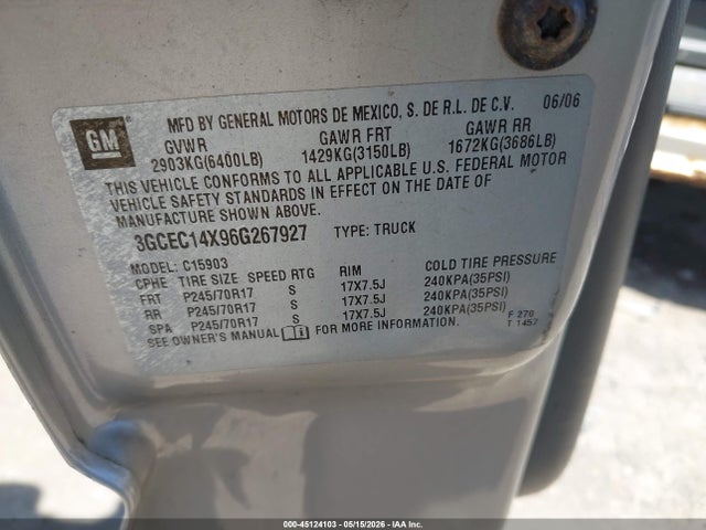 Продажа на аукционе авто 2006 Chevrolet Silverado 1500 Work Truck, vin: 3GCEC14X96G267927, номер лота: 45124103