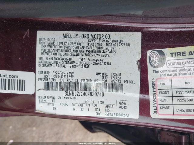 Продаж на аукціоні авто 2012 Lincoln Mkz, vin: 3LNHL2JC4CR830740, номер лоту: 45124112