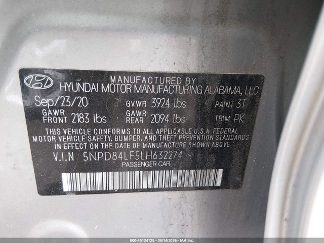 5NPD84LF5LH632274 Hyundai ELANTRA SEL